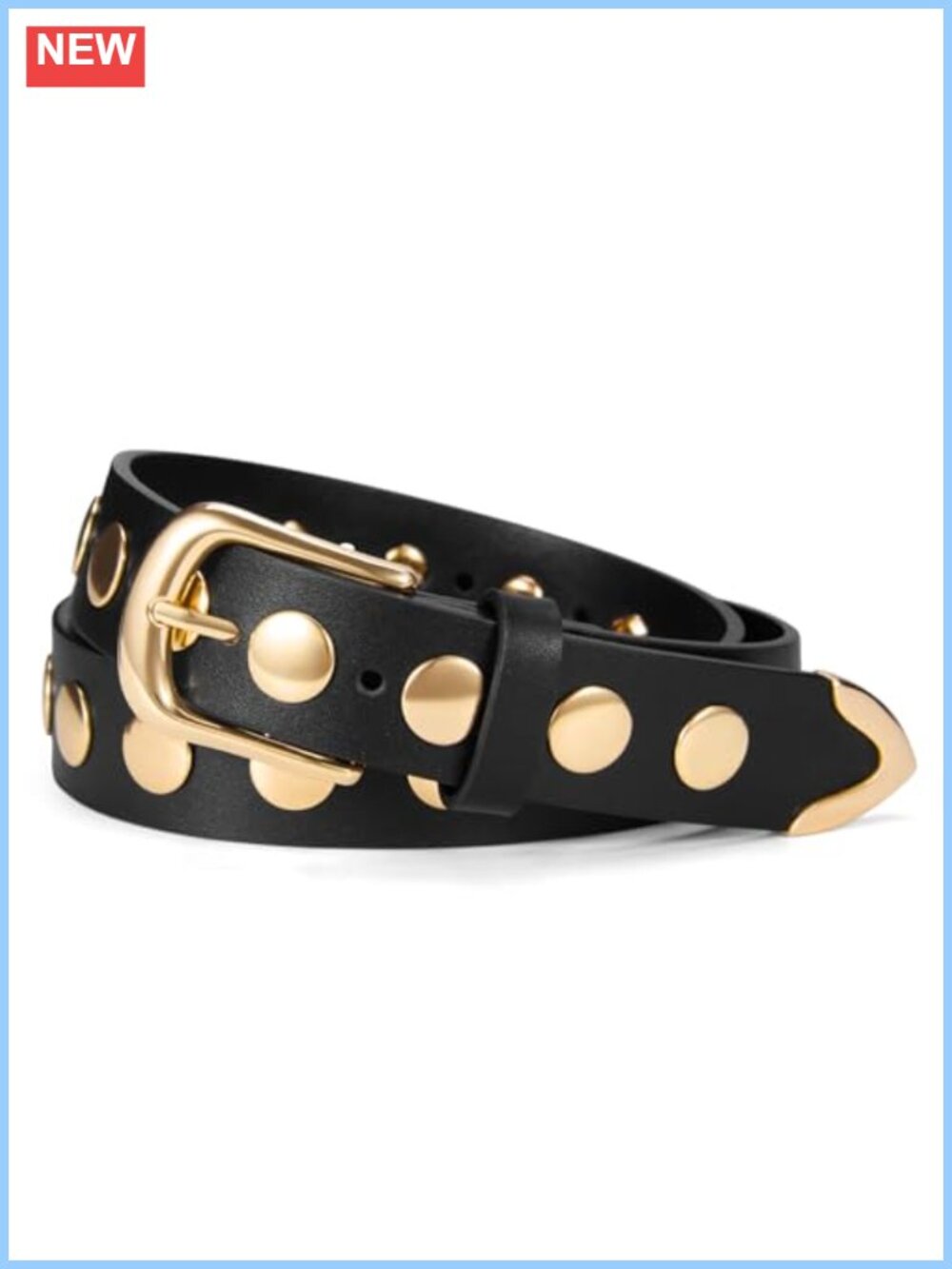 Women's PU Leather Belt with Gold Buckle, Adjustable Waist Belt for Jeans